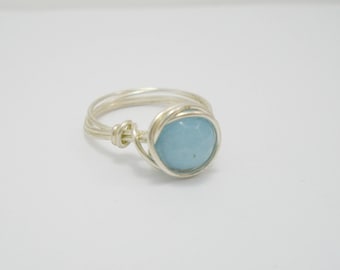 Aquamarine Wire Wrapped Ring: Copper Boho Jewelry, March Birthstone