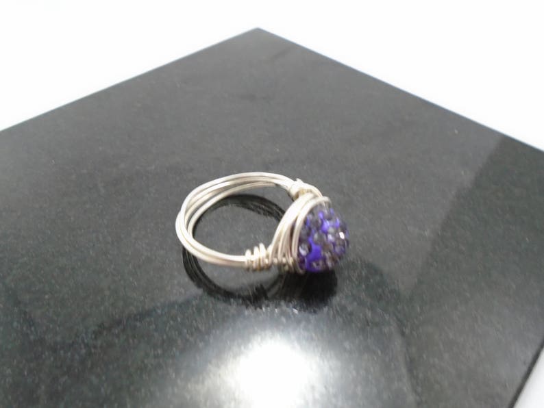 Purple Crystal Ring, Crystal Ring, Purple Ring, Bling Ring, Purple Crystal Cluster Ring, Crystal Stacking Rings, Sparkly Crystal Wire Ring image 4