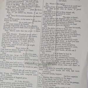 May include: A black and white printed page from a book with text from the play Hamlet by William Shakespeare. The text includes the famous lines "To be or not to be, that is the question." and "The rest is silence."
