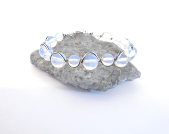 Bracelet moonstone, bracelet de perles de pierre de lune, bracelet de pierre gemme blanche, bracelet d’enveloppement de fil de pierre de lune, bijoux de pierre gemme de guérison, bracelet blanc