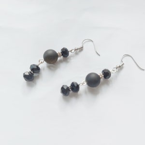 Black Crystal Earrings, Black Crystal Jewellery, Long Earrings, Gemstone Dangly Earrings, Statement Earrings, Unique Gift for Her, Mum Gift