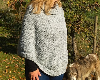 Anleitung - Grauer Himmel Poncho - Pdf Strickanleitung - Grobstrick Poncho - Einfache Poncho Anleitung