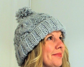 Pattern - Storm Cable Hat with pom-pom  - Pdf Pattern - Knitted Hat - Instant Download - Easy Hat Pattern