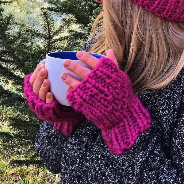 Pattern - Handwarmers - Chunky Fingerless Gloves - Pdf Pattern - Instant Download