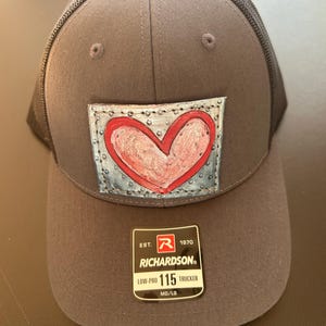 One-of-a-kind Hand painted Leather Heart decorating Hat – Blue & Pink
