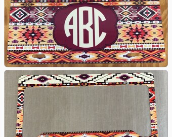 Aztec Monogram License Plate: Personalized Tribal Car Tag