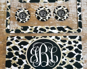 Personalized Leopard License Plate: Black, White & Gold Cheetah Car Tag