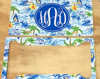 Beach Monogram License Plate: Personalized Summer Car Tag