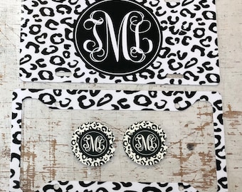Personalized Leopard License Plate: Black & White Cheetah Car Tag