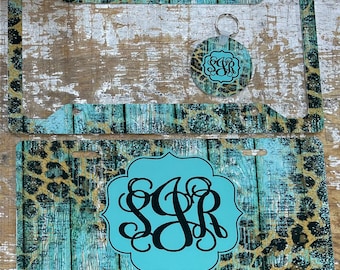 Turquoise Cheetah License Plate: Personalized Leopard Monogram Car Tag