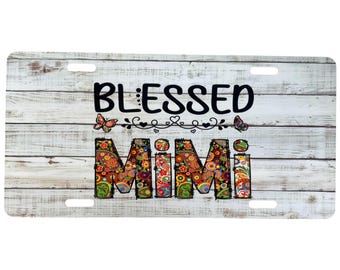 Blessed Mimi Floral License Plate: Sublimated Metal Car Tag