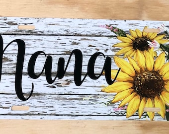 Personalized Sunflower License Plate: Custom Car Tag for Nana