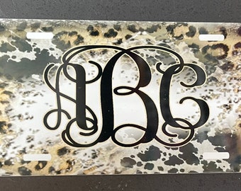 Leopard Cow Print License Plate: Personalized Monogram Car Tag