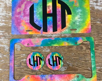 Tie Dye Monogram License Plate: Personalized Car Tag