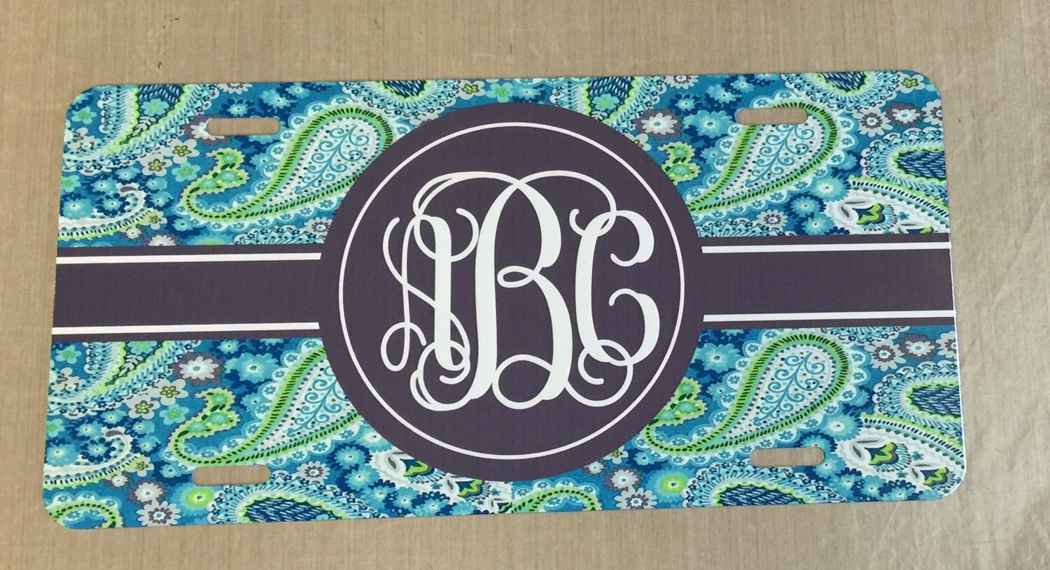 Blue Paisley Monogram License Plate Personalized License Plate Etsy
