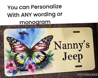 butterfly License Plate personalized or monogrammed butterfly car tag