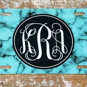 Turquoise Marble Monogram License Plate: Personalized Car Tag