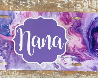 Personalized Purple Marble License Plate: Custom Car Tag for Grandma