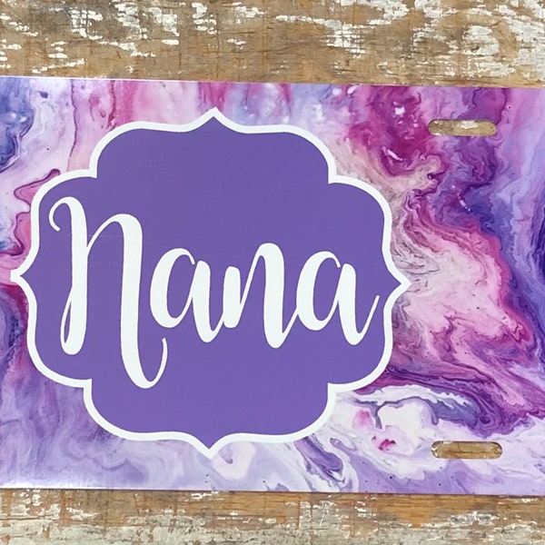 Nana license plate Marble purple license plate Mimi car tag grandma personalize with any name car tag keychain car coaster frame