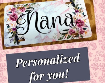 Personalized Floral Marble License Plate - Custom Nana Car Tag