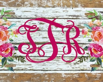 monogram license plate wood look distressed floral car tag personalized monogrammed keychain coaster frame