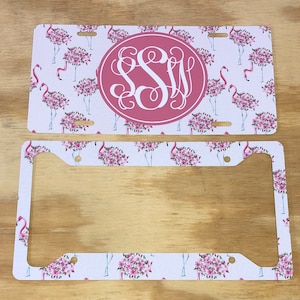 Flamingo License Plate monogram license plate flamingo car tag monogram Car Tag flamingo keychain frame coasters