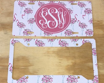 Flamingo Monogram License Plate: Personalized Car Tag
