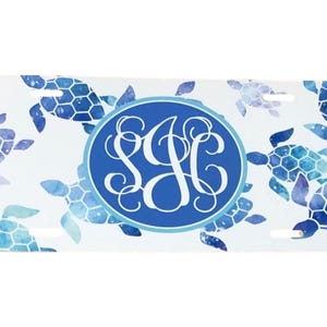 Turtle Monogram License Plate personalized license plate turtle monogram Car Tag