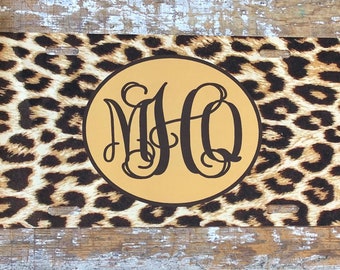 cheetah Monogram License Plate, personalized,  black, brown, leopard car tag