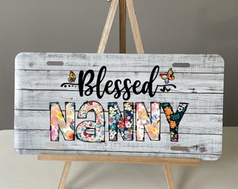 Blessed Nanny License Plate: Floral Car Tag