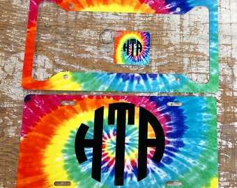 Tie Dye Monogram License Plate: Personalized Car Tag