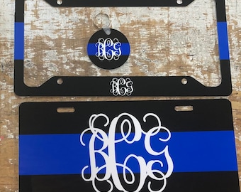 Blue Line Police License Plate: Personalized Monogram Car Tag