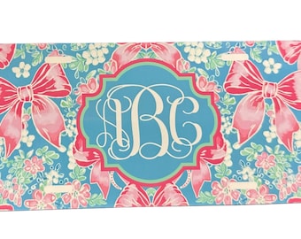 Coquette bow License Plate, personalized, custom, pink bow, flowers