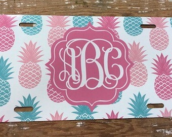 Pineapple license plate monogram pineapple car tag personalized monogrammed keychain frame coasters