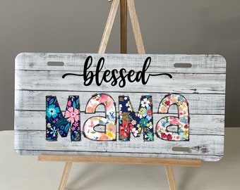 Blessed Mama Floral License Plate - Sublimated Metal Car Tag