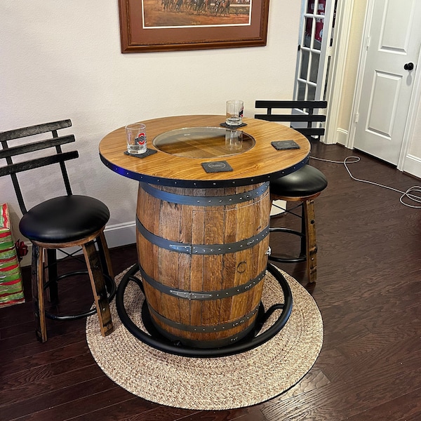 Wine Barrel Table With Glass Etsy