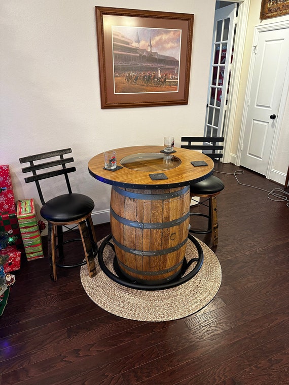 Table Top with Glass Center for Whiskey or Wine Barrel Reclaimed Rustic or Elegant Style Optional Banding (TOP ONLY) Match Your Barrel