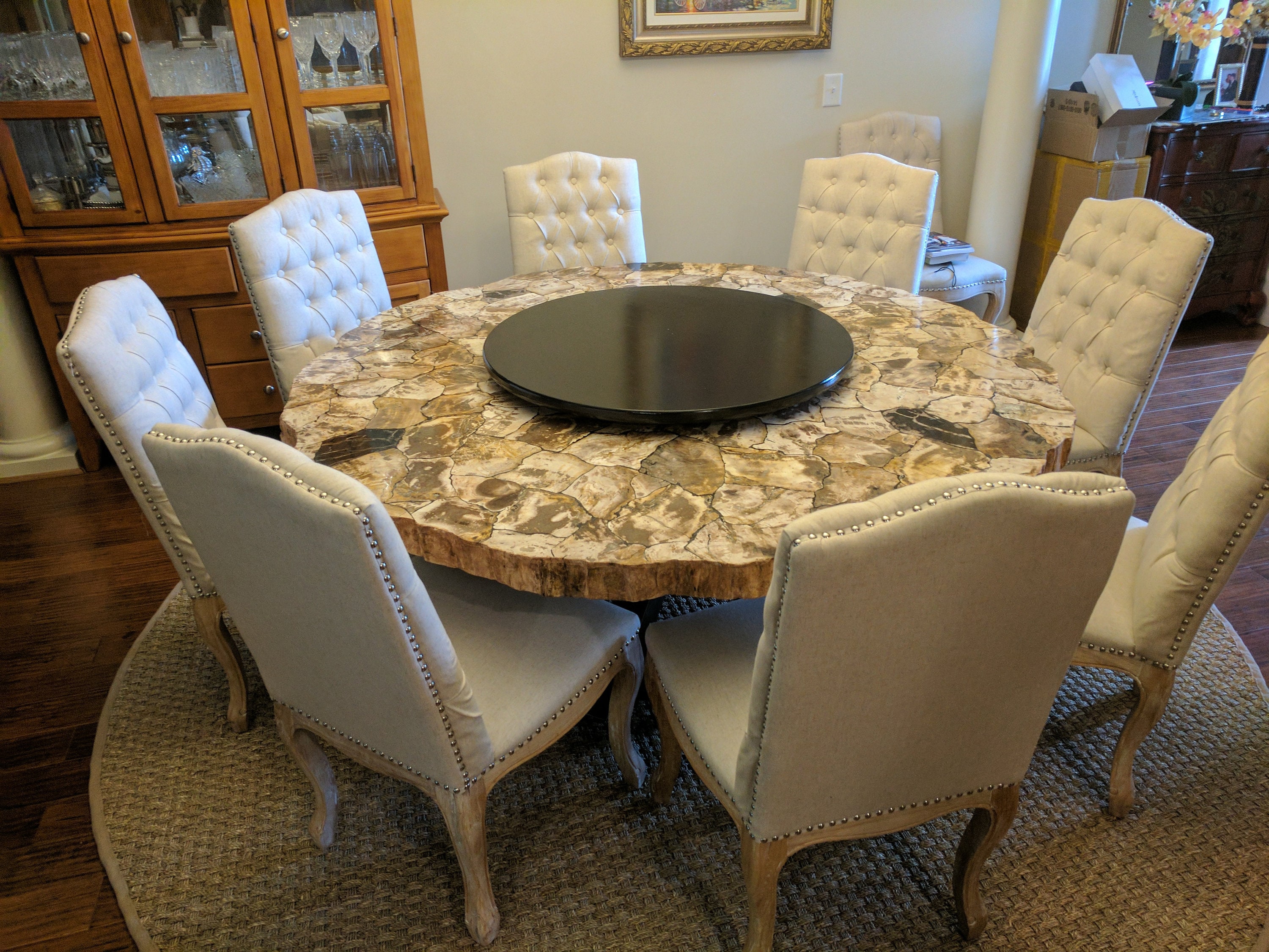 round kitchen table with built in lazy susan