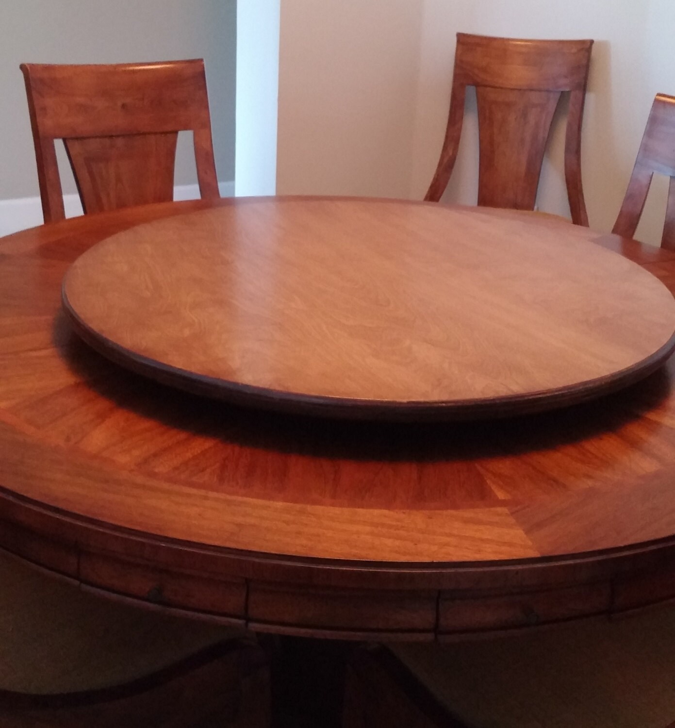 Dark Cherry Wood Lazy Susan For Dining Table up to 40 44 48 50 54 up to