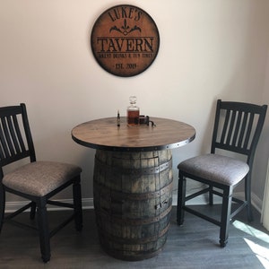 Table Top for Whiskey or Wine Barrel (TOP ONLY) Rustic Banding Sizes  26 30 32 36 38 40 44 48”) Match Your Barrel Style and Color