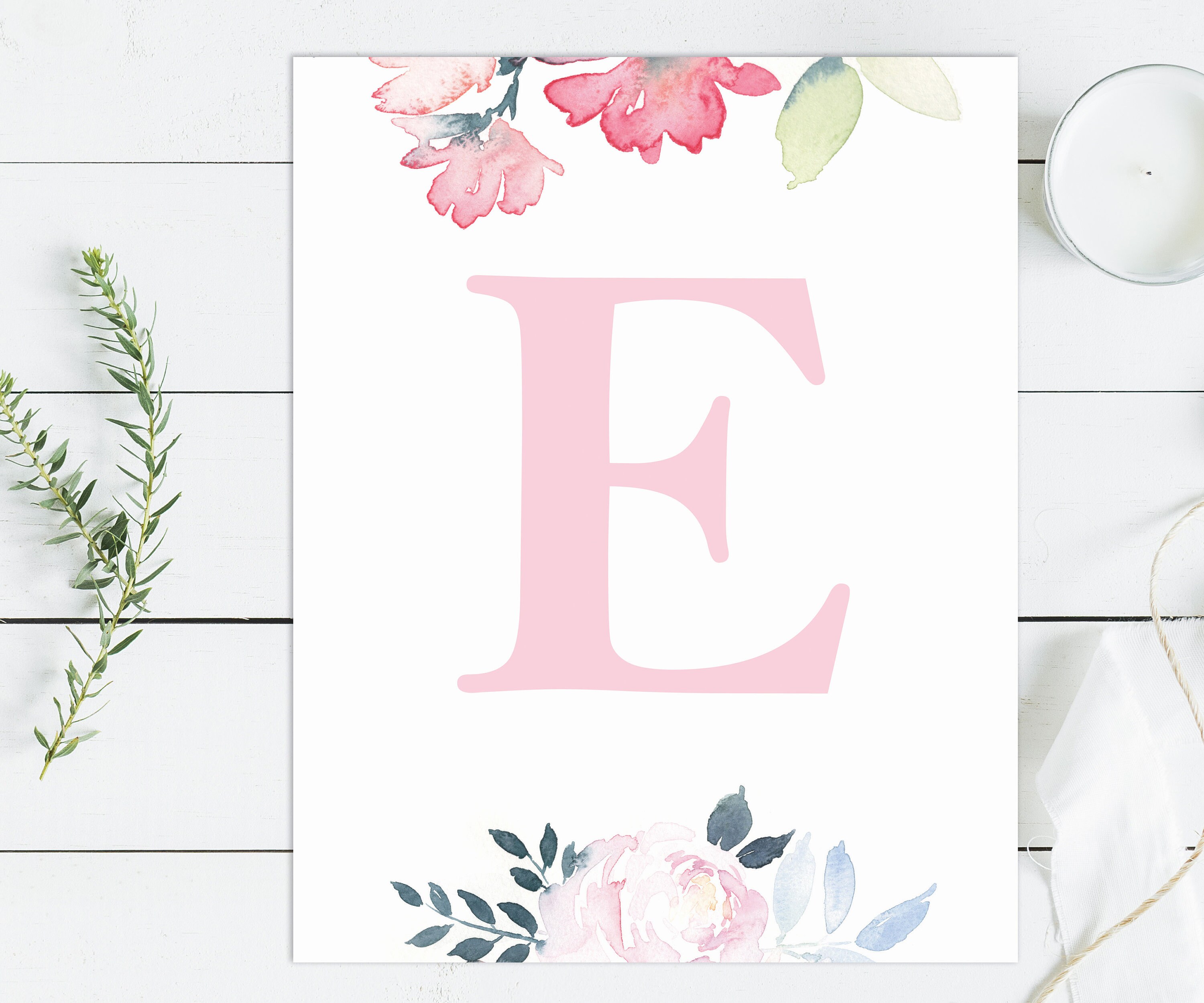 Printable Baby Girl Monogram Nursery Set/watercolor Floral Nursery Art ...