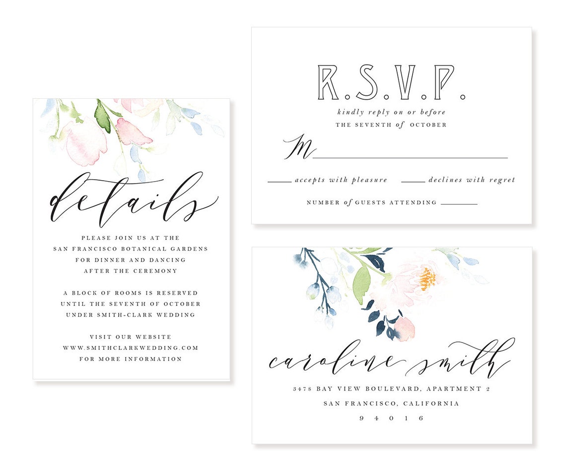 Watercolor Flowers Wedding Invitation/printable Floral Bridal Etsy