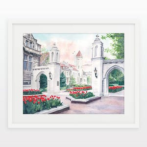 IU/Indiana University/Sample Gates/IU Campus/Graduation Gift/Campus Building/Hoosiers/Bloomington/Indiana/Watercolor/College Gift/Grad Gift