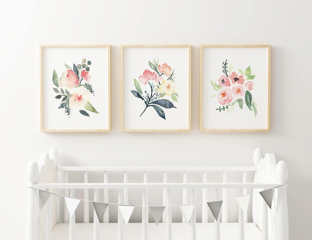 Printable Baby Girl Nursery Set/watercolor Floral Nursery Wall Art ...