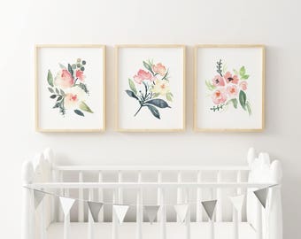 Printable Baby Girl Nursery Set/watercolor Floral Nursery Wall | Etsy