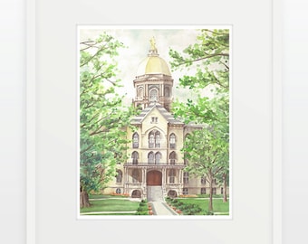 Notre Dame/Golden Dome/University of Notre Dame/Watercolor/Graduation Gift/Campus Building/Fighting Irish/South Bend/Indiana/Watercolor/Dome