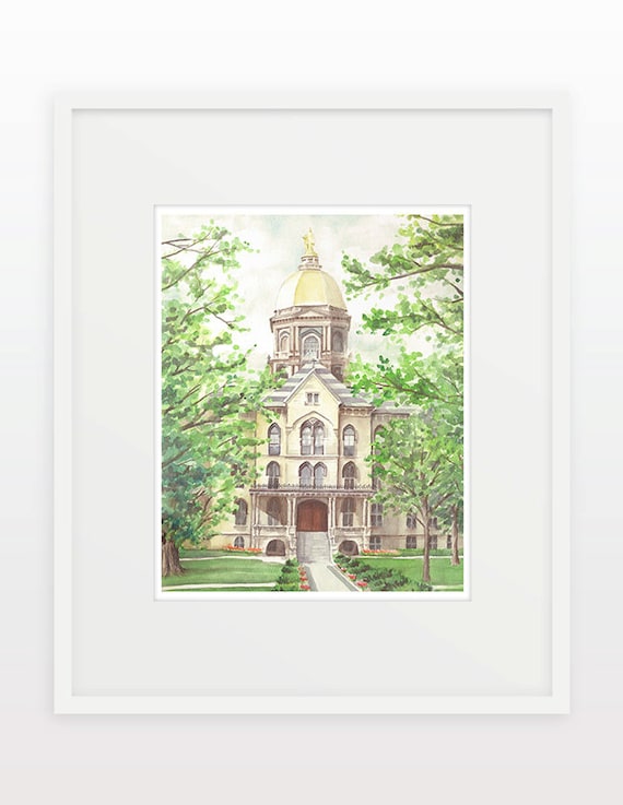 Notre Dame/Golden Dome/University of Notre Dame/Watercolor/Graduation Gift/Campus Building/Fighting Irish/South Bend/Indiana/Watercolor/Dome