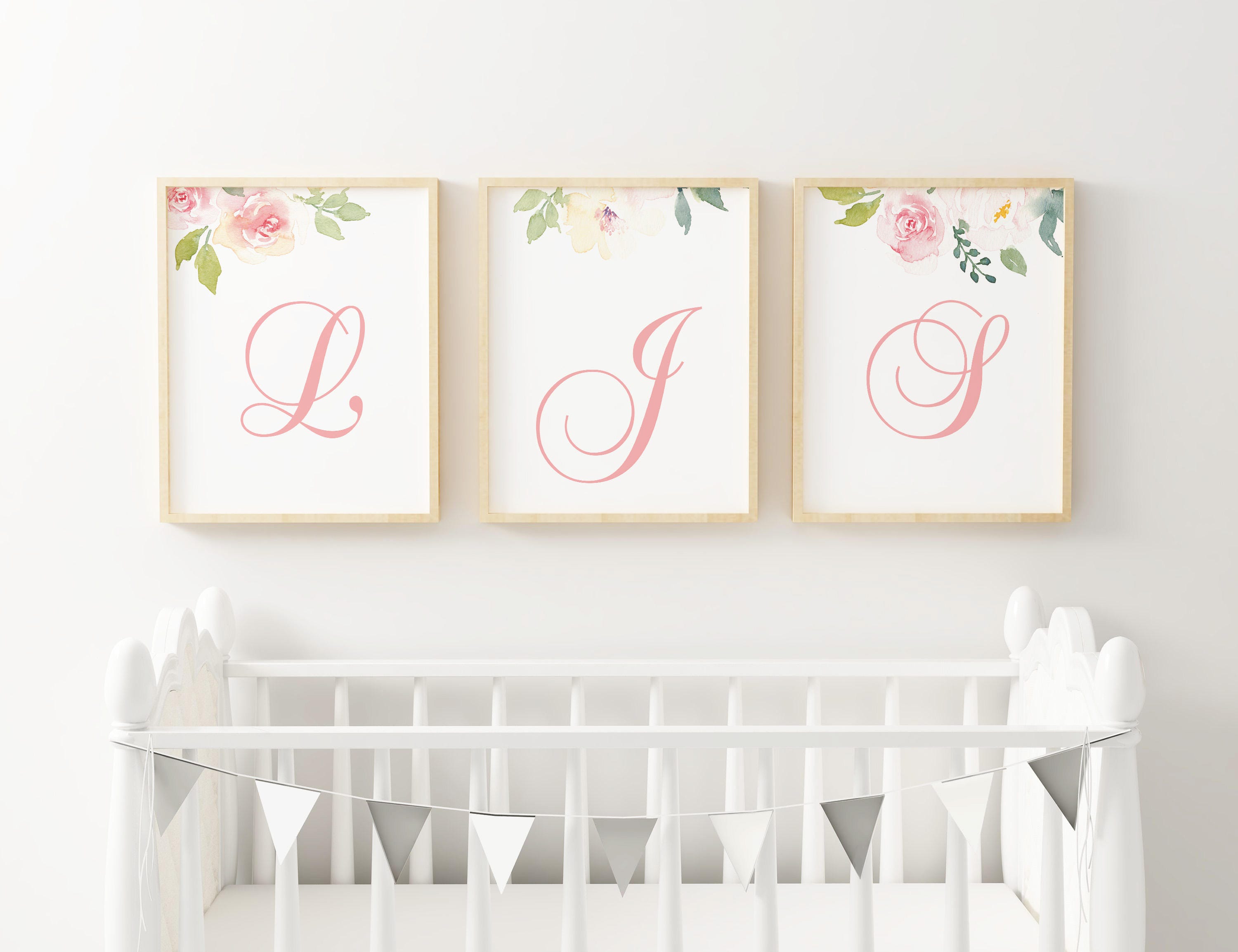 Printable Baby Girl Monogram Nursery Set/watercolor Floral Nursery Art ...