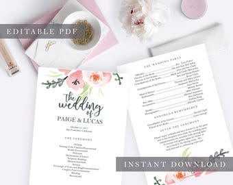 Watercolor Flowers Wedding Invitation/Printable Wedding Invitation/Wedding Invitation Download/Wedding Invitation Template/Suite/Pink Roses