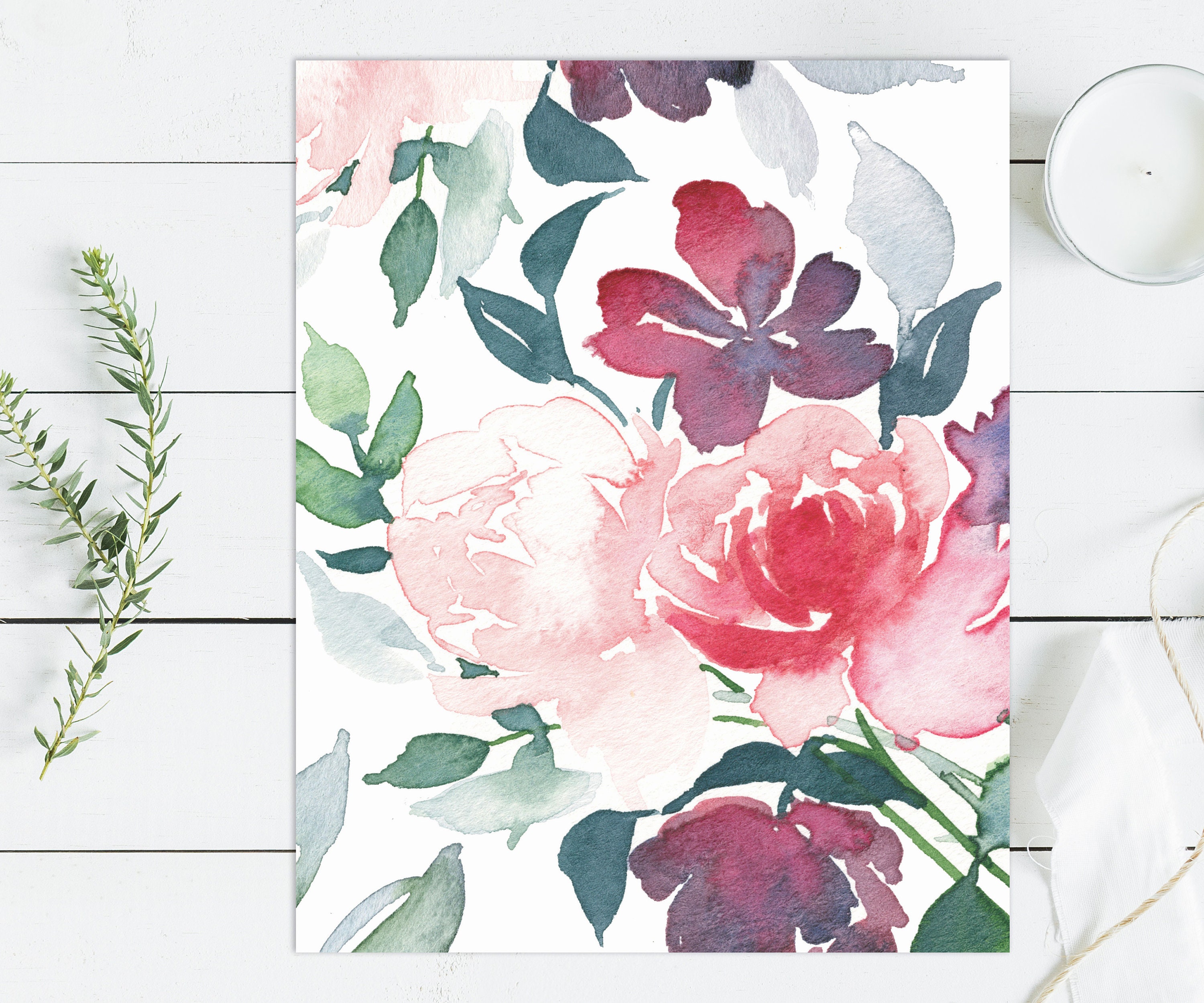 Printable Baby Girl Nursery Set/watercolor Floral Nursery Wall Art/pink ...